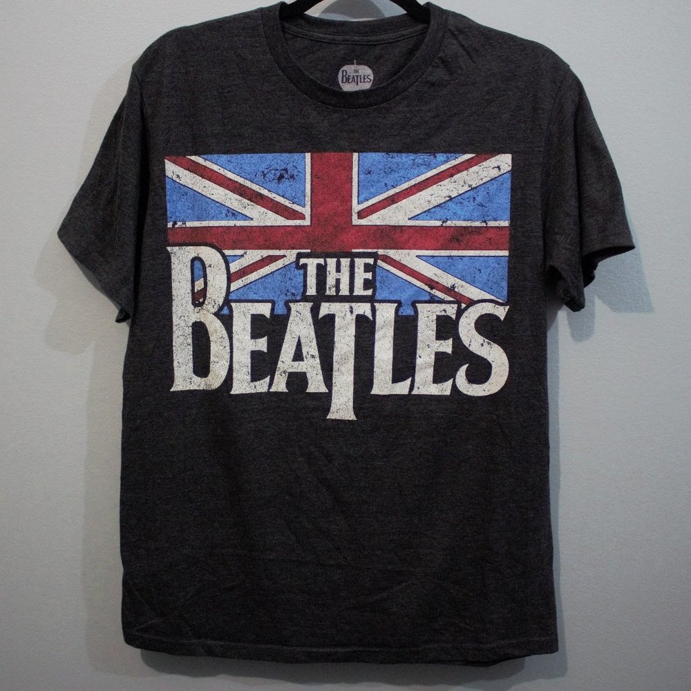 The Beatles british flag grey distressed t shirt M